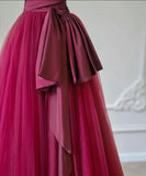 Chic Red A-Line Strapless Satin Tulle Long Prom Dresses HZ1024