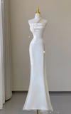 Ivory Mermaid Neckline Strapless Satin Ankle Length Dress HZ1024