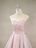 Pink A-Line Strapless Strapless Long Prom Dresses HZ1024