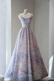 Special Purple A-Line Spaghetti Strap Long Prom Dresses HZ1024