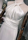 Vintage Ivory Halter Dress Design Simple A-Line Satin Long Evening Gown Prom Dress HZ1024