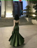 Chic Green Mermaid Spaghetti Strap Satin Long Prom Dresses HZ1024
