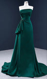 Elegant Green A-Line Strapless Satin Long Prom Dresses HZ1024