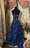 Navy A-Line Strapless Heart Shaped Neck Vintage Floor Length Prom Dresses HZ1024