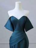 Blue Mermaid Strapless Satin Long Ball Gowns HZ1024