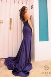 Purple Mermaid Heart Neck Strapless Lace Long Prom Dresses HZ1024