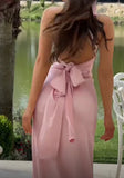 Elegant Pink Mermaid Neckline Backless Long Prom Dresses HZ1024