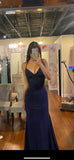 Navy Blue Mermaid Neckline Sequins Sexy Long Prom Dresses Birthday Dresses HZ1024