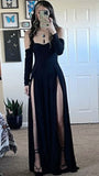 Chic Black Strapless Split Long Prom Dresses HZ1024