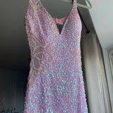 Pink V Neck Straps Sequins Cutout Split Long Prom Dresses HZ1024