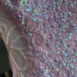 Pink V Neck Straps Sequins Cutout Split Long Prom Dresses HZ1024