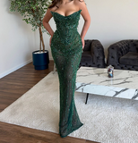 Sexy Mermaid Pink Strapless Sequined Tulle Long Ball Gown HZ1024