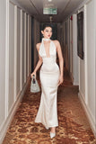 Vintage Ivory Mermaid Sleeveless Satin Backless Wedding Dress HZ1024