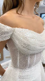 Ivory Off-the-shoulder Mermaid Sequined Wedding Dress HZ1024