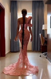 Charming Pink One Shoulder Mermaid Glitter Sequin Long Ball Gown HZ1024