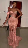 Charming Pink One Shoulder Mermaid Glitter Sequin Long Ball Gown HZ1024