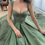 Elegant Green A-line Strap Satin Long Evening Gown Ball Gown HZ1024