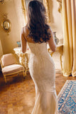Vintage Mermaid Spaghetti Strap Ivory Lace Floor Length Ball Gown HZ1024