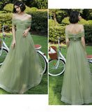 Simple green A-line tulle long prom dress, green formal bridesmaid dresses HZ1024