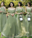 Simple green A-line tulle long prom dress, green formal bridesmaid dresses HZ1024