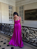 Sexy Pink Spaghetti Strap Satin Long Party Dress Prom Gown HZ1024