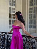 Sexy Pink Spaghetti Strap Satin Long Party Dress Prom Gown HZ1024