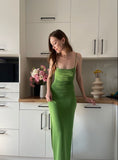 Simple Green Mermaid Bodycon Spaghetti Strap Sleeveless Maxi Dress HZ1024