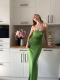 Simple Green Mermaid Bodycon Spaghetti Strap Sleeveless Maxi Dress HZ1024