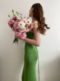 Simple Green Mermaid Bodycon Spaghetti Strap Sleeveless Maxi Dress HZ1024