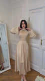 Soft satin champagne long-sleeved high-neck tea dress HZ1024