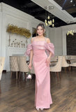 Pink Off-the-shoulder Mermaid Side Slit Satin Long Ball Gown HZ1024