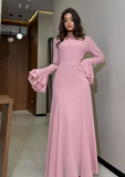 Pink Mermaid Long Sleeve Ruffle Maxi Ball Gown HZ1024