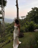 Ivory White Mermaid Bandeau Strapless Simple Gown Wedding Dress HZ1024