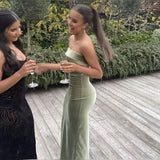 Beautiful green mermaid strapless velvet evening dress HZ1024