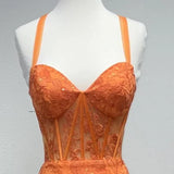 Long Orange Formal Sleeveless Lace Mermaid Gown HZ1024