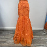 Long Orange Formal Sleeveless Lace Mermaid Gown HZ1024