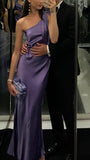 Elegant purple one-shoulder satin long evening dress HZ1024