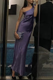 Elegant purple one-shoulder satin long evening dress HZ1024