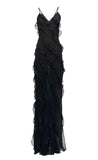Sexy Black V-Neck Spaghetti Strap Open Back Mermaid Long Ball Gown HZ1024