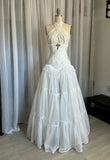 Vintage White Lace Sleeveless Halter Neck Wedding Dress Evening Gown HZ1024