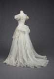 Ivory Wedding Dress Puff Sleeves V-Neck Bow Tulle Dress HZ1024