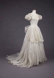 Ivory Wedding Dress Puff Sleeves V-Neck Bow Tulle Dress HZ1024