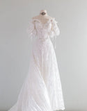 Elegant White A-line V-neck Short Sleeve Lace Floor-length Wedding Dress HZ1024