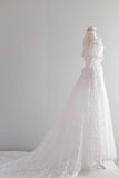Elegant White A-line V-neck Short Sleeve Lace Floor-length Wedding Dress HZ1024