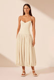 Beige Elegant Spaghetti Strap Midi Bubble Dress HZ1024