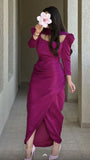 Chic Purple Mermaid Long Sleeve Satin Irregular Skirt Ball Gown HZ1024