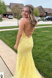 Cute Mermaid Yellow Spaghetti Strap Tulle Long Ball Gown HZ1024