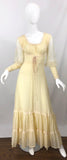 Pretty Yellow Square Neck Long Sleeve Lace Ball Gown Evening Dress HZ1024
