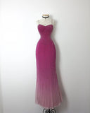 Gradient Pink Mermaid Spaghetti Strap Sequined Sparkling Long Ball Gown HZ1024