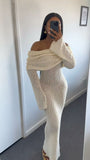 Women's Off-the-shoulder Hollow Knit Long Sleeve Bodycon Dress HZ1024